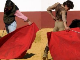 Antonio Muñoz y Manuel Larios tentando en Guadajira. (FOTO:Gallardo)